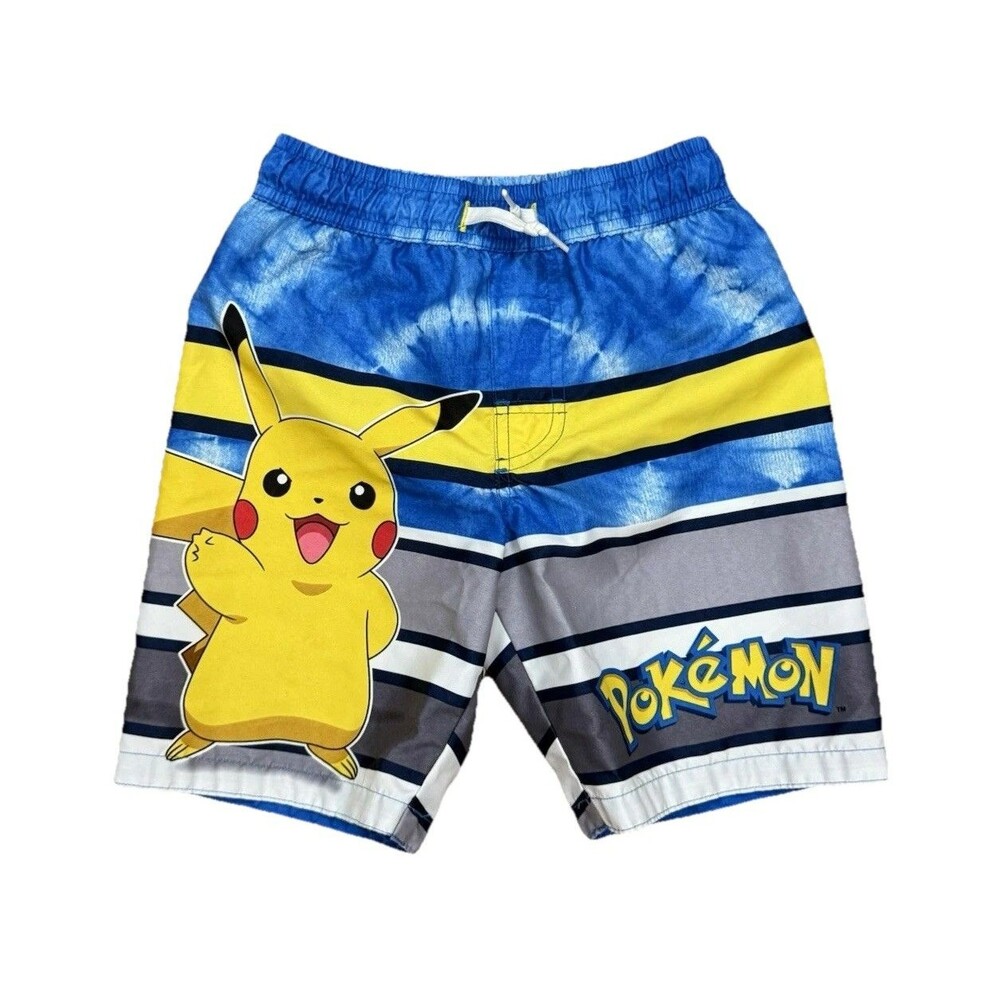 Pokemon Boys Pikachu Swim Trunks SMALL Shorts Swimsuit Boardshorts Blue S